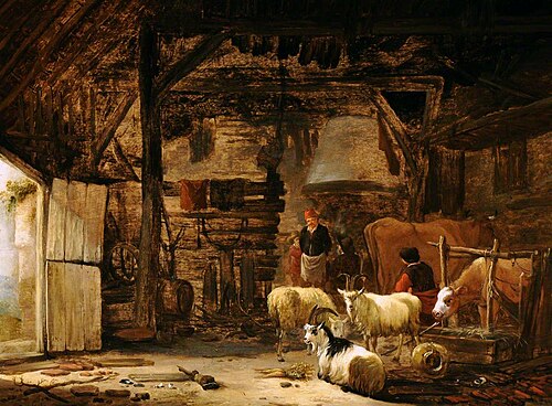 A Barn Interior with Goats, Cattle and Peasants, 1658, Govert Dircksz Camphuysen