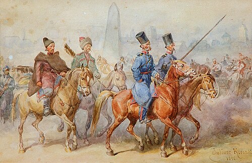 Czterech Kozaków w pochodzie (Jeźdźcy)., 1896, Juliusz Kossak