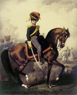 Colonel Berek Joselewicz wearing of Duchy of Warsaw mounted riflemens uniforms., 1850, Juliusz Kossak