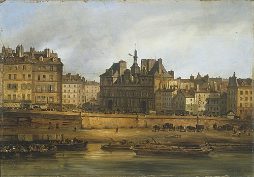 L'Hôtel de Ville et la place de Grève, vus de l'Ile de la Cité, 1828, Giuseppe Canella