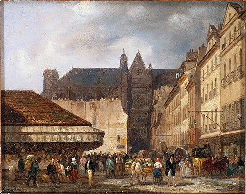 La rue des Prouvaires et l'église Saint-Eustache, 1828, Giuseppe Canella