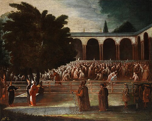 Botschaftsgesandte begeben sich zur Audienz beim Sultan Achmed III., 1737, Jean-Baptiste van Mour