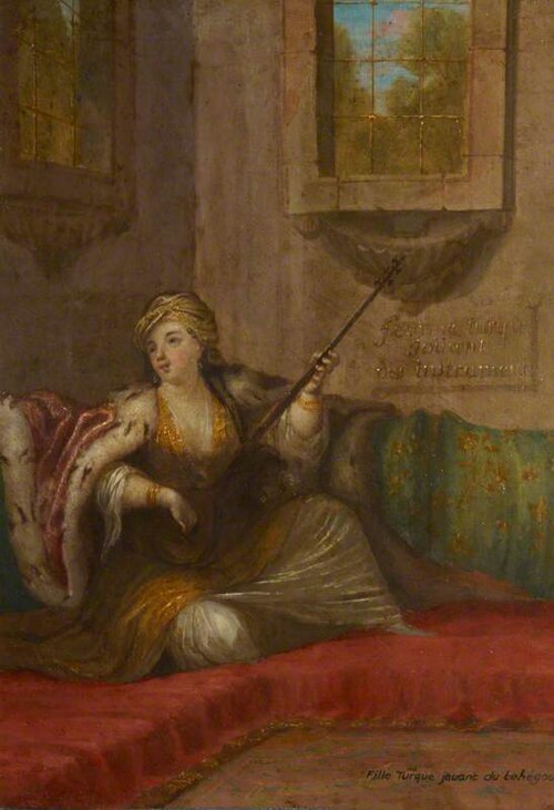 Fille Turc jouant du tehegour, 1750, Jean-Baptiste van Mour