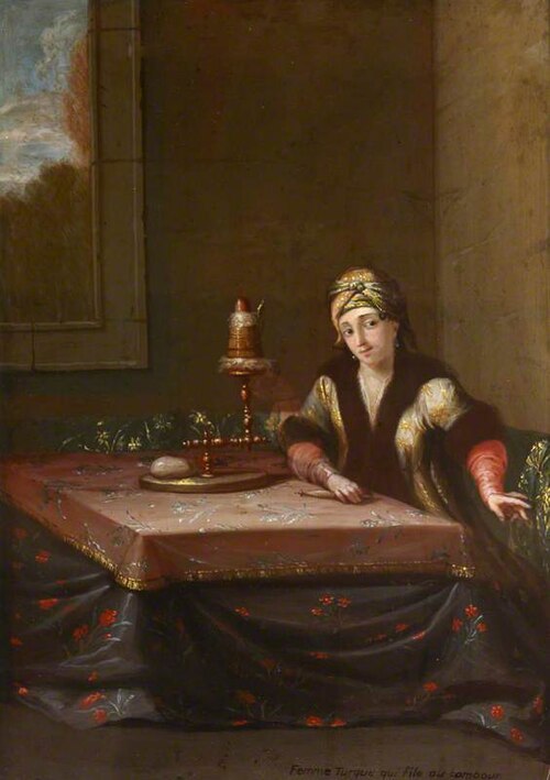 Femme Turque qui file ou tandour, 1750, Jean Baptiste Vanmour