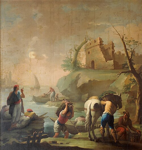 Pescadores cargando su mercancía sobre un caballo, 1785, Zacarías González Velázquez