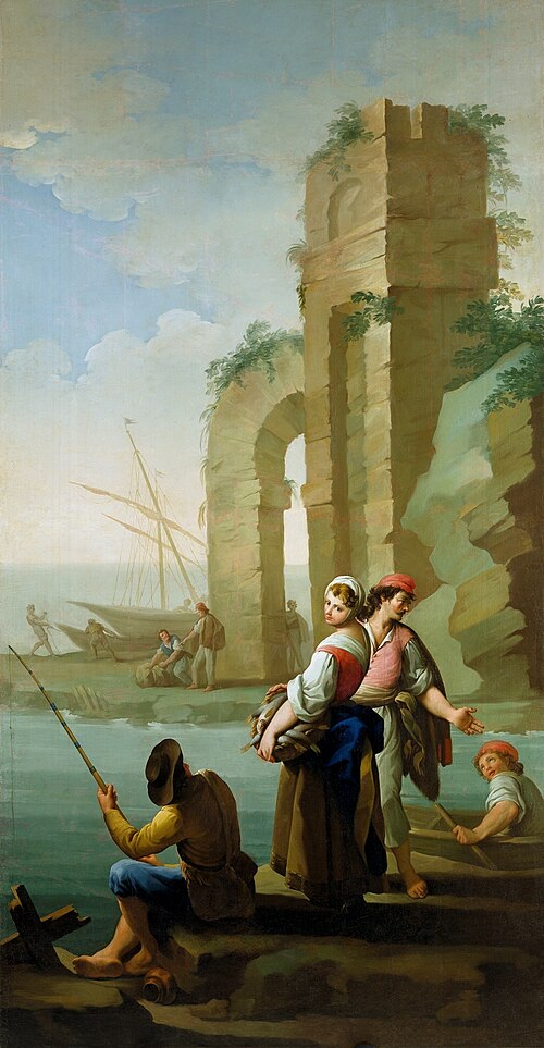 Pescadores y una mujer con una cesta de peces, 1785, Zacarías González Velázquez