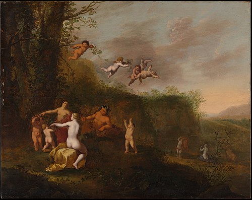 Bacchus and Nymphs in a Landscape, 1644, Abraham van Cuylenborch