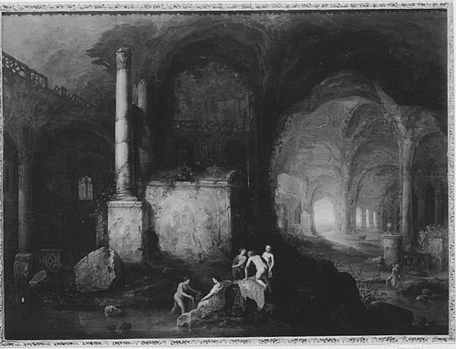 Badende Mädchen in einer Felsgrotte, 1642, Abraham van Cuylenborch
