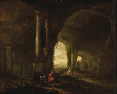 Grotto with figures, 1647, Abraham van Cuylenborch