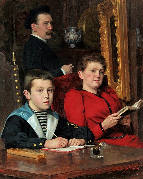 Autoportrait de José Frappa avec sa femme et son fils Jean-José Frappa, 1891, José Frappa
