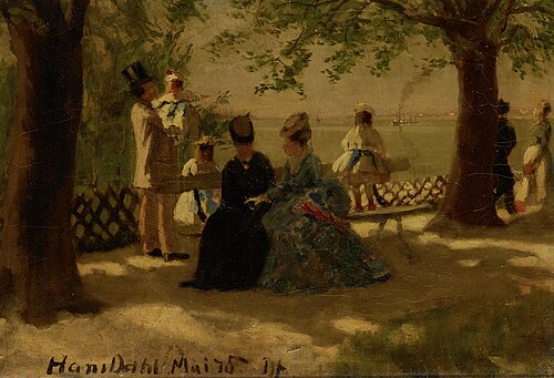 Elegant figures in a park, 1875, Hans Dahl