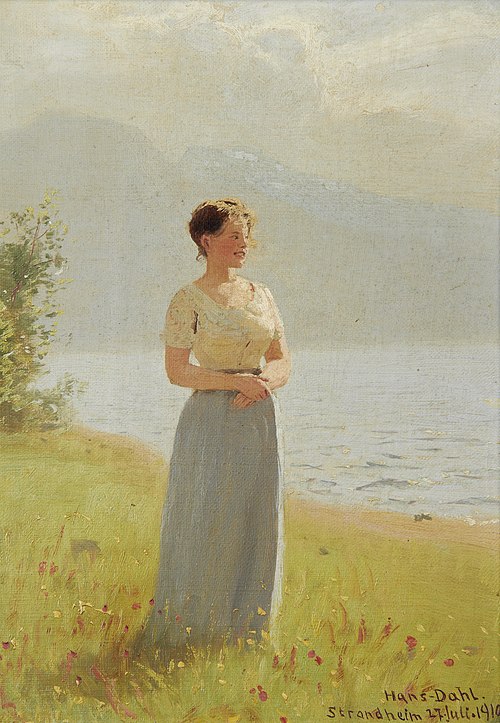 Girl beside a Fjord, 1910, Hans Dahl