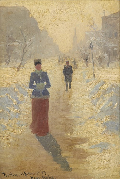 Snowy street, Berlin, 1893, Hans Dahl