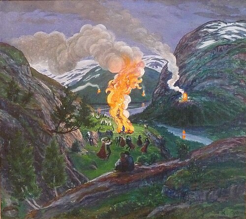 Midsummer Night Bonfire, 1922, Nikolaï Astrup