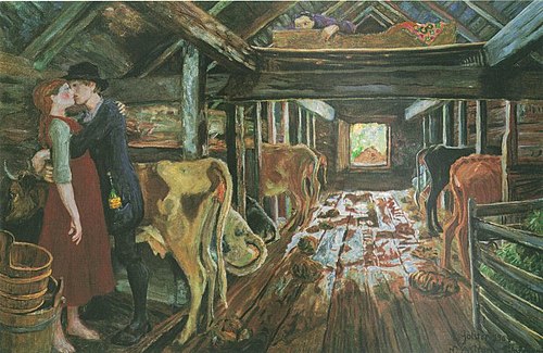 Flirt dans l'étable, 1903, Nikolaï Astrup