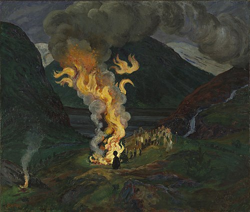 Bonfire celebrating Midsummer Night, 1912, Nikolaï Astrup