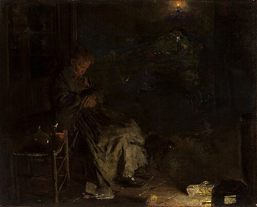 Old Woman Watching over a Dead Body I, 1885, Aleksander Gierymski