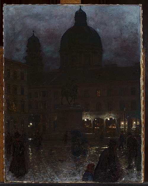 Wittelsbacher Square in Munich at night., 1890, Aleksander Gierymski