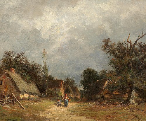 Route de village avec des figures, , Jules Dupré