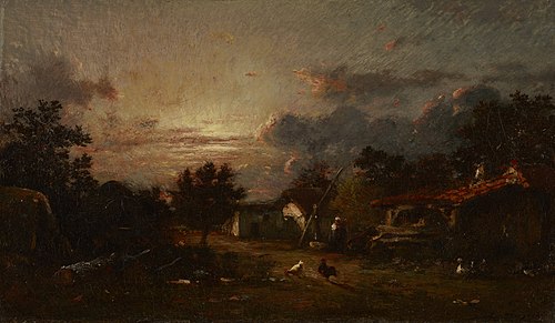Scène de village, coucher de soleil, 1870, Jules Dupré