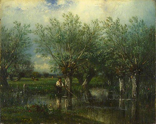 Willows, with a Man Fishing, 1864, Jules Dupré