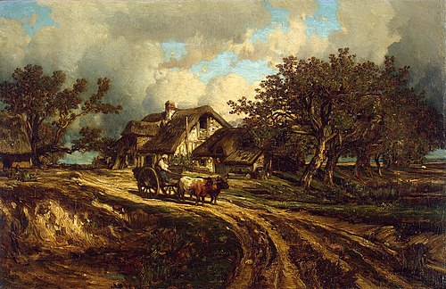 Paysage village, 1840, Jules Dupré