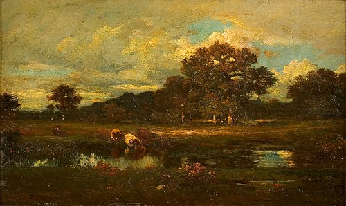 Landschap met koeien bij een waterplas (La mare), 1857, Jules Dupré
