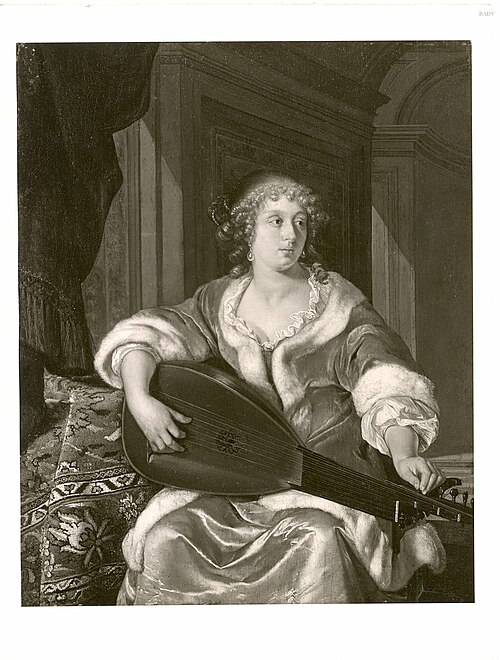 lady playing guitar, 1660, Frans van Mieris l'Ancien