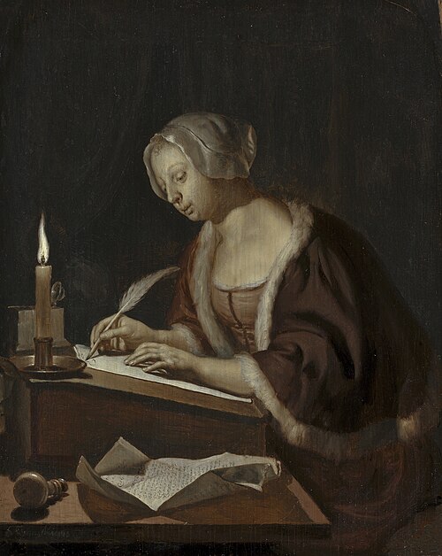 A Young Woman Writing a Letter, 1670, Frans van Mieris l'Ancien
