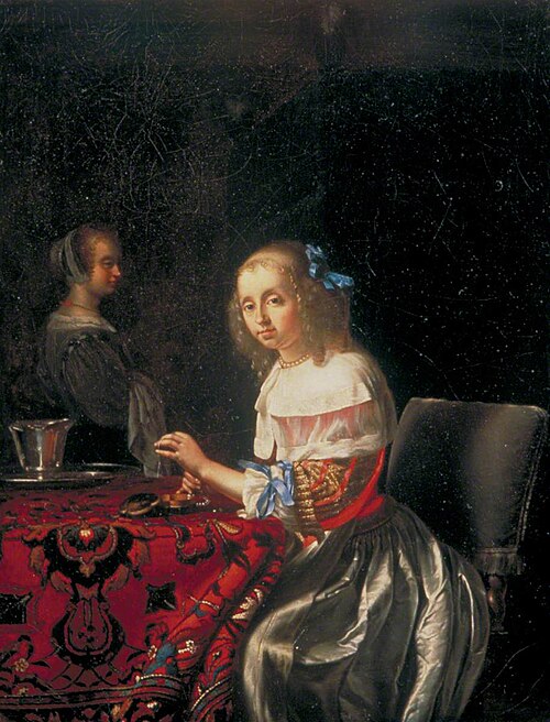 A Young Woman Stringing Pearls, , Frans van Mieris l'Ancien