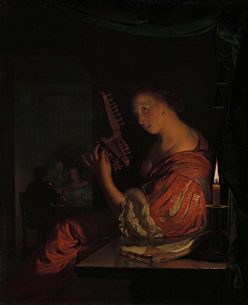 Tuning the lute, 1665, Frans van Mieris l'Ancien