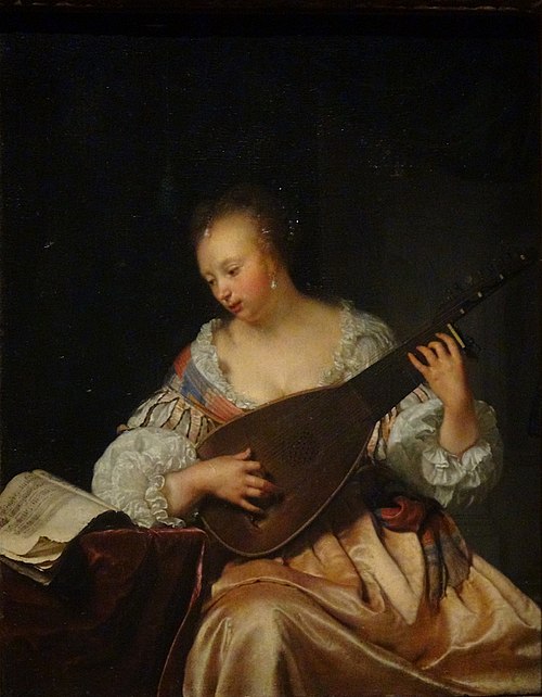 La Joueuse de théorbe, 1663, Frans van Mieris l'Ancien