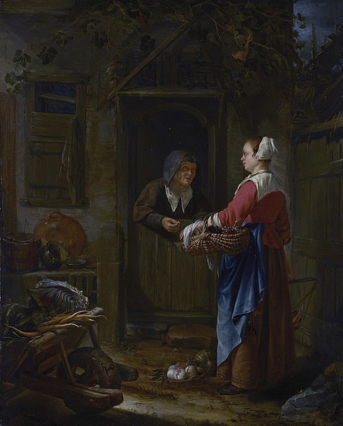 A Girl selling Grapes to an old Woman, 1655, Frans van Mieris l'Ancien