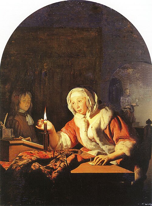 Dame scellant une lettre, nocturne, 1667, Frans van Mieris l'Ancien