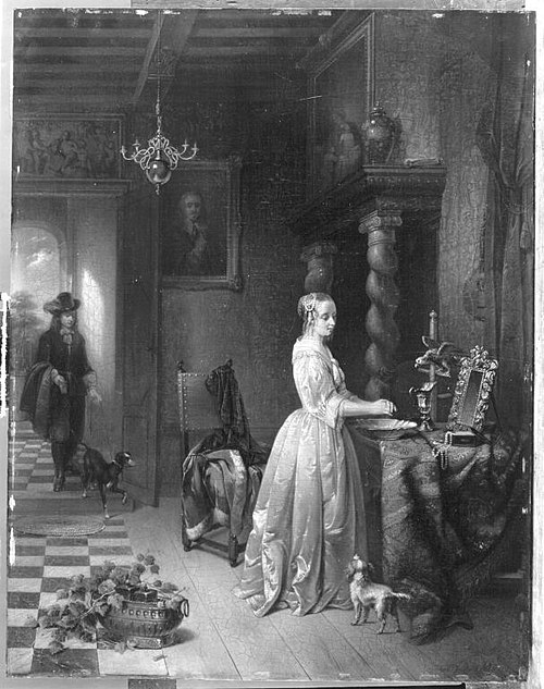 Weiß gekleidetes Mädchen bei der Toilette (Nachahmer), , Frans van Mieris l'Ancien