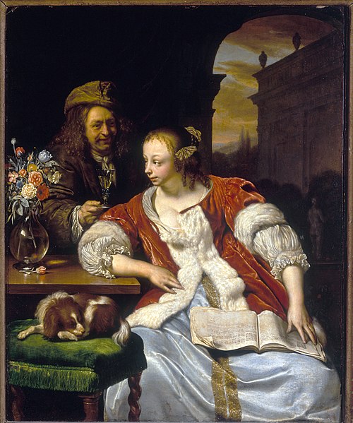 Le chant interrompu : portrait de l'artiste et sa femme, 1671, Frans van Mieris l'Ancien