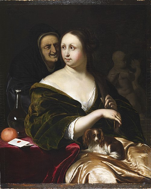 Woman with A Lapdog, Accompanied by a Maidservant, 1680, Frans van Mieris l'Ancien