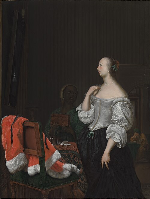 A Woman Standing before a Mirror, 1662, Frans van Mieris l'Ancien