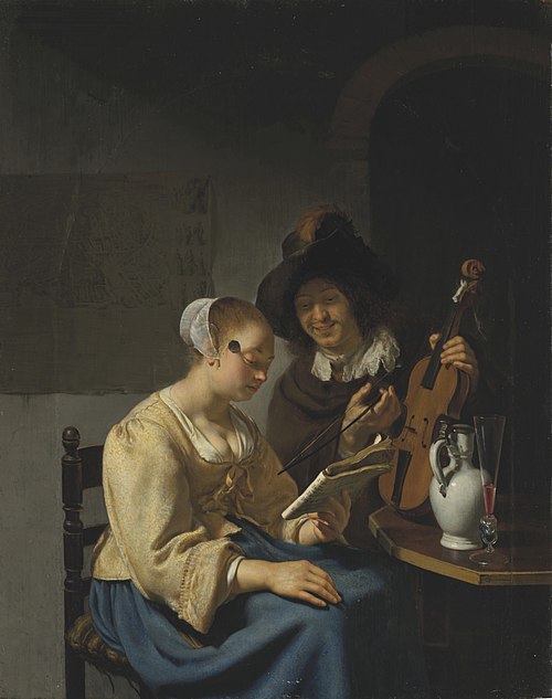 Woman with sheet music and a man with a violin, 1659, Frans van Mieris l'Ancien