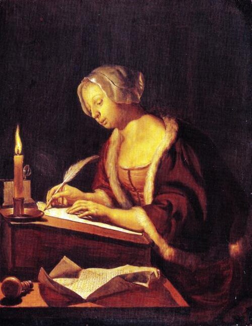 Young Woman Writing a Letter, 1670, Frans van Mieris l'Ancien