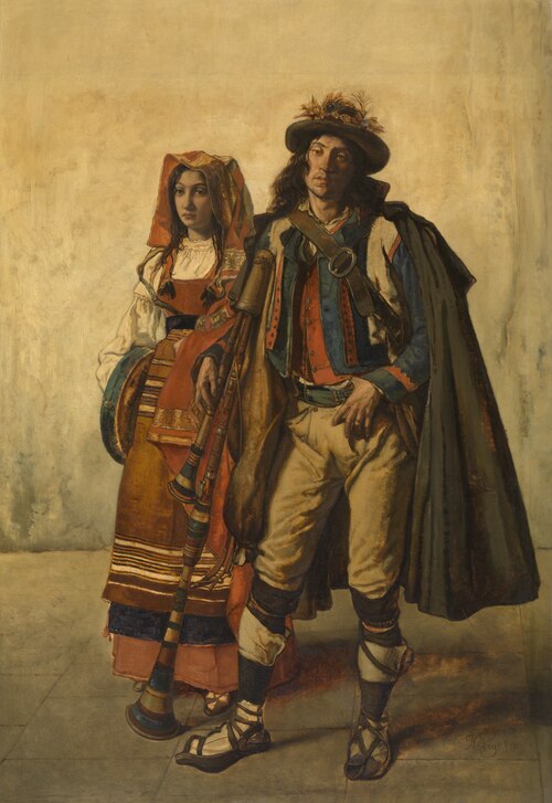 Zampogna player and his wife, 1856, Henri Leys