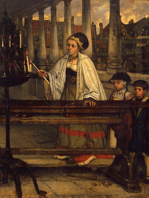 Vow. A Woman Lighting Candles, 1860, Henri Leys