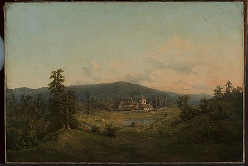 Mountain landscape with church and monastery, , Feliks Brzozowski