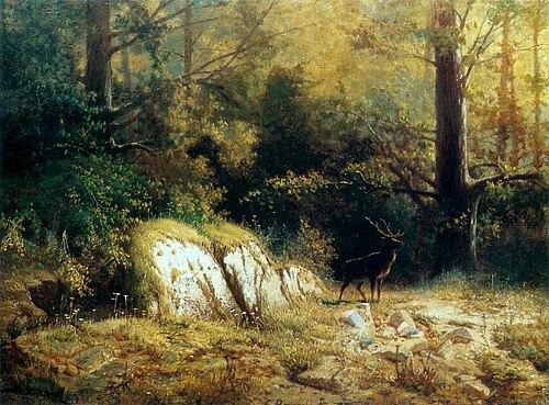 Forest landscape with a deer., 1875, Feliks Brzozowski