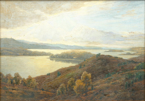 View over Julsø to Himmelbjerget., 1908, J. Bentzen-Bilkvist