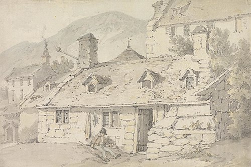 Stone Cottages in a Mountainous Landscape with a Figure in the Foreground, , William Alexander