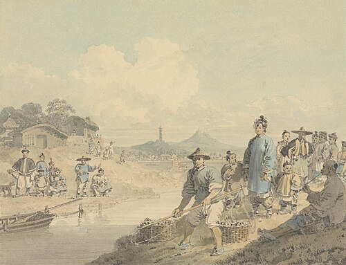 View in China: Figures with Pagoda and Mountain, 1793, William Alexander