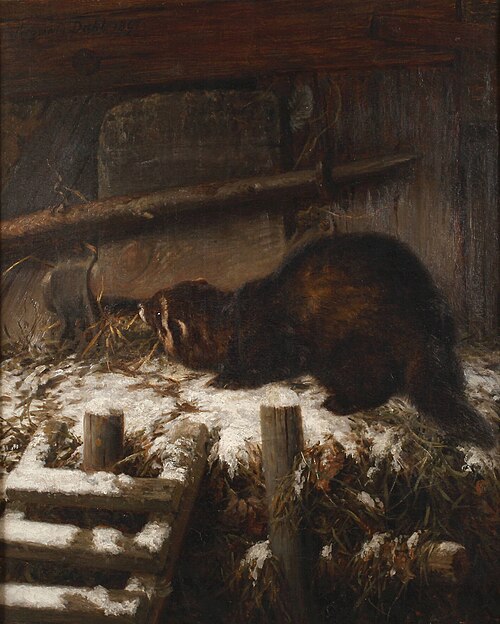 Iltis am Hühnerstall, 1891, Johann Siegwald Dahl