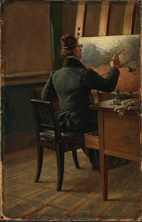 The Painter J.C. Dahl at his Easel, 1848, Johann Siegwald Dahl
