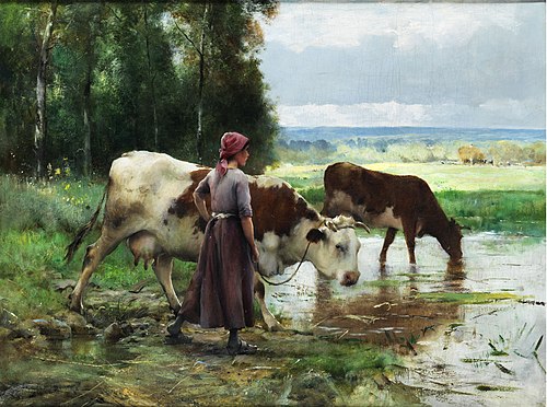 Young woman soaring cattles, , Julien Dupré